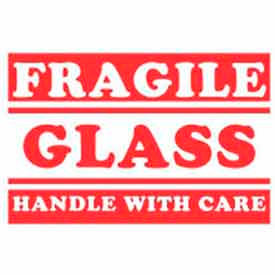 Decker Tape Products DL1283 Labels w/ "Fragile Glass Handle w/ Care" Print, 5"L x 3"W, Red/White, Roll of 500 image.