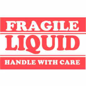 Decker Tape Products DL1300 Fragile Liquid Handle w/ Care" Labels, 5"L x 3"W, Red/White, Roll of 500 image.