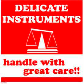 Decker Tape Products DL1345 Paper Labels w/ "Delicate Instruments" Print, 6"L x 6"W, White & Red, Roll of 500 image.