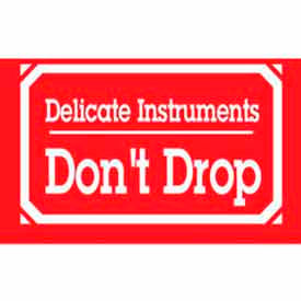 Decker Tape Products DL1360 Paper Labels w/ "Delicate Instrument Dont Drop" Print, 3"L x 2"W, White & Red, Roll of 500 image.