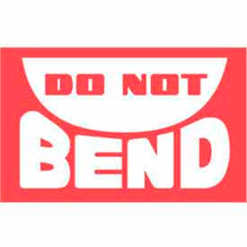 Decker Tape Products DL1410 Paper Labels w/ "Do Not Bend" Print, 3"L x 2"W, White & Red, Roll of 500 image.