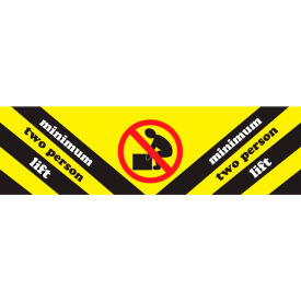 Decker Tape Products DL1471 Shipping Labels w/ "Minimum Two Person Lift" Print, 8"L x 2"W, Yellow/Black/Red/White, Roll of 500 image.