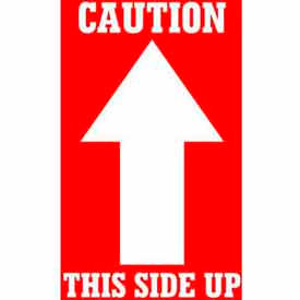 Decker Tape Products DL1491 Paper Labels w/ "Caution This Side Up" Print, 5"L x 3"W, Red & White, Roll of 500 image.