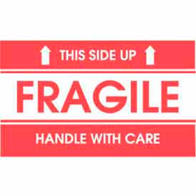 Decker Tape Products DL1521 Paper Labels w/ "Fragile This Side Up" Print, 3"L x 2"W, White & Red, Roll of 500 image.