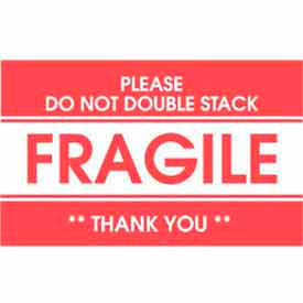 Decker Tape Products DL1522 Fragile Please Do not Double Stack" Labels, 3"L x 2"W, Red, Roll of 500 image.