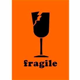 Decker Tape Products DL1561 Paper Labels w/ "Fragile Glass" Print, 3"L x 2"W, Fluorescent Orange, Roll of 500 image.