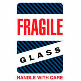 Decker Tape Products DL1570 Paper Labels w/ "Fragile Glass Handle w/ Care" Print, 6"L x 4"W, White/Red/Black/Blue, Roll of 500 image.