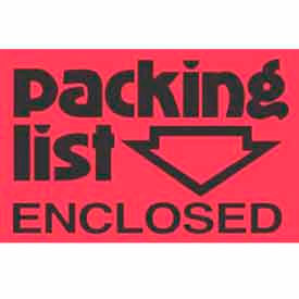 Decker Tape Products DL1680 Paper Labels with "Packing List Enclosed" Print, 4"L x 3"W, Fluorescent Red, 500/Roll image.
