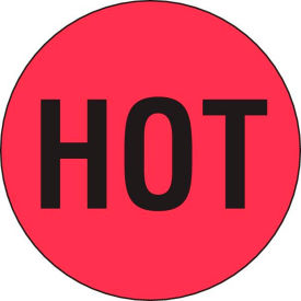 Decker Tape Products DL1730 Paper Labels w/ "Hot" Print, 2"L x 2"W, Fluorescent Red & Black, Roll of 500 image.