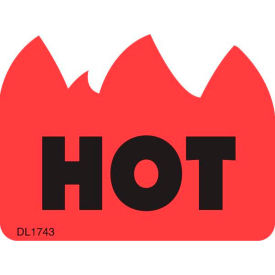 Decker Tape Products DL1743 Paper Labels w/ "Hot" Print, 2"L x 1-1/2"W, Fluorescent Red & Black, Roll of 500 image.