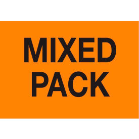 Decker Tape Products DL1751 Labels with "Mixed Pack" Print, 3"L x 2"W, Fluorescent Orange, 500/Roll image.
