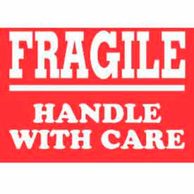 Decker Tape Products DL1778 Paper Labels w/ "Fragile Handle w/ Care" Print, 4"L x 3"W, Red & White, Roll of 500 image.