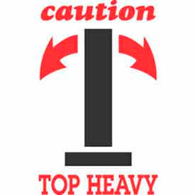 Decker Tape Products DL1791 Paper Labels w/ "Caution Top Heavy" Print, 6"L x 4"W, White/Red/Black, Roll of 500 image.