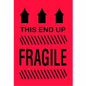 Decker Tape Products DL1795 Paper Labels w/ "This Side Up Fragile" Print, 6"L x 4"W, Fluorescent Red & Black, Roll of 500 image.