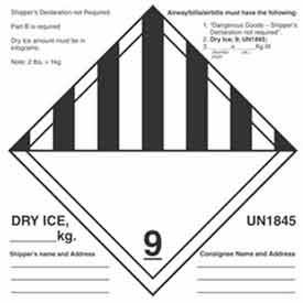 Decker Tape Products DL1941 Paper Labels w/ "Dry Ice" Print, 6"L x 6"W, White & Black, Roll of 500 image.