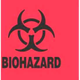 Decker Tape Products DL1942 Paper Labels w/ "Biohazard" Print, 2"L x 2"W, Fluorescent Red & Black, Roll of 500 image.