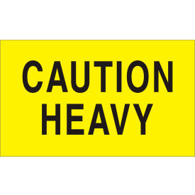 Decker Tape Products DL2101 Shipping Labels w/ "Caution Heavy" Print, 5"L x 3"W, Bright Yellow, Roll of 500 image.