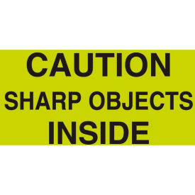 Decker Tape Products DL2102 Shipping Labels w/ "Caution Sharp Objects Inside" Print, 5"L x 3"W, Fluorescent Green, Roll of 500 image.