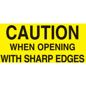 Decker Tape Products DL2103 Caution When Opening w/ Sharp Edges" Receiving Labels, 5"L x 3"W, Bright Yellow, Roll of 500 image.