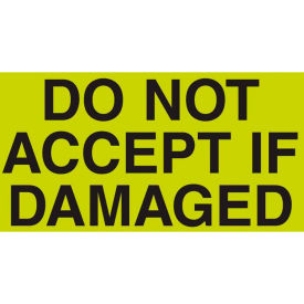 Decker Tape Products DL2142 Paper Labels w/ "Do Not Accept If Damaged" Print, 5"L x 3"W, Fluorescent Green, Roll of 500 image.