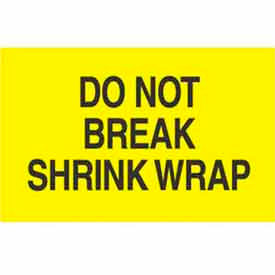 Decker Tape Products DL2181 Paper Labels w/ "Do Not Break Shrink Wrap" Print, 5"L x 3"W, Bright Yellow & Black, Roll of 500 image.