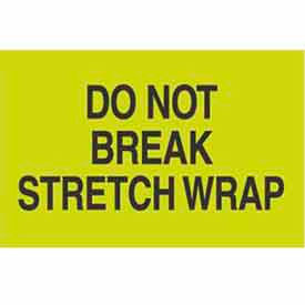 Decker Tape Products DL2201 Paper Labels w/ "Do Not Break Stretch Wrap" Print, 5"L x 3"W, Fluorescent Green, Roll of 500 image.