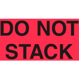 Decker Tape Products DL2345 Paper Labels w/ "Do Not Stack" Print, 5"L x 3"W, Fluorescent Red & Black, Roll of 500 image.