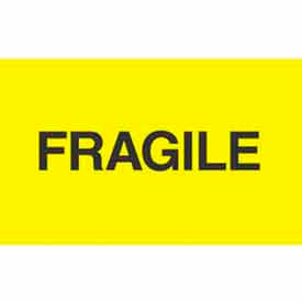 Decker Tape Products DL2422 Paper Labels w/ "Fragile" Print, 5"L x 3"W, Bright Yellow & Black, Roll of 500 image.
