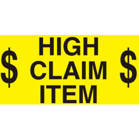 Decker Tape Products DL2443 Shipping Labels w/ "High Claim Item" Print, 5"L x 3"W, Bright Yellow & Black, Roll of 500 image.