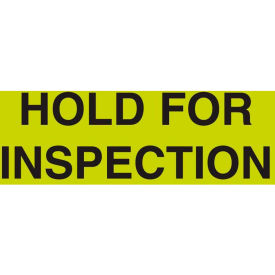 Decker Tape Products DL2445 Receiving Labels w/ "Hold for Inspection" Print, 5"L x 3"W, Fluorescent Green, Roll of 500 image.