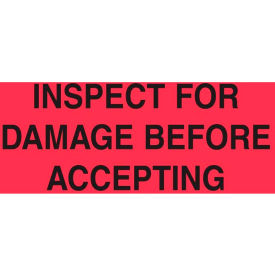 Decker Tape Products DL2446 Inspect for Damage Before Accepting" Receiving Labels, 5"L x 3"W, Fluorescent Red, Roll of 500 image.