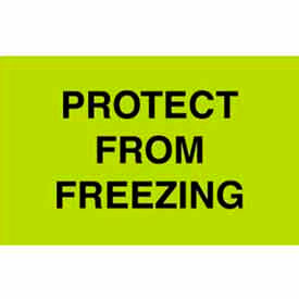 Decker Tape Products DL2584 Paper Labels w/ "Protect From Freezing" Print, 5"L x 3"W, Fluorescent Green, Roll of 500 image.