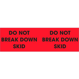 Decker Tape Products DL3091 Paper Labels w/ "Do Not Break Down Skid" Print, 3"L x 10"W, Fluorescent Red, Roll of 500 image.