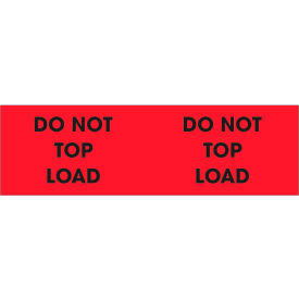 Decker Tape Products DL3121 Paper Labels w/ "Dont Top Load" Print, 3"L x 10"W, Fluorescent Red & Black, Roll of 500 image.