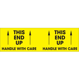 Decker Tape Products DL3151 This End Up Handle w/ Care" Labels, 3"L x 10"W, Bright Yellow & Black, Roll of 500 image.