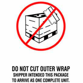 Decker Tape Products DL3183 Paper Labels w/ "Do Not Cut Outer Wrap" Print, 6"L x 4"W, White/Red/Black, Roll of 500 image.