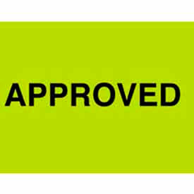 Decker Tape Products DL3202 Paper Labels w/ "Approved" Print, 2"L x 1-3/8"W, Fluorescent Green & Black, Roll of 500 image.