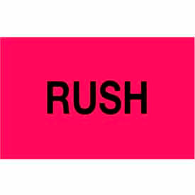 Decker Tape Products DL3222 Paper Labels w/ "Rush" Print, 3"L x 2"W, Fluorescent Red & Black, Roll of 500 image.