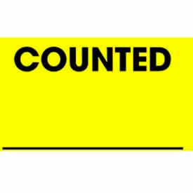 Decker Tape Products DL3239 Paper Labels w/ "Counted" Print, 3"L x 2"W, Bright Yellow & Black, Roll of 500 image.