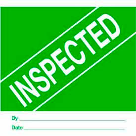 Decker Tape Products DL3282 Paper Labels w/ "Inspected" Print, 4"L x 4"W, Green & White, Roll of 500 image.