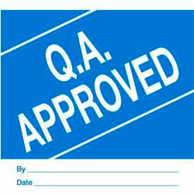 Decker Tape Products DL3283 Paper Labels w/ "Qa Approved" Print, 4"L x 4"W, Blue & White, Roll of 500 image.