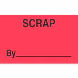 Decker Tape Products DL3372 Paper Labels w/ "Scrap By" Print, 2"L x 1-3/8"W, Fluorescent Red & Black, Roll of 500 image.