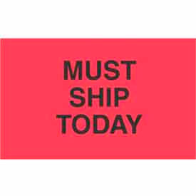 Decker Tape Products DL3441 Paper Labels w/ "Must Ship Today" Print, 5"L x 3"W, Fluorescent Red & Black, Roll of 500 image.