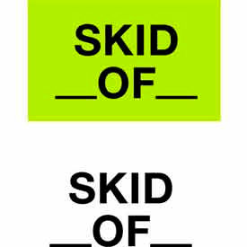 Decker Tape Products DL3533 Paper Labels w/ "Skid Of" Print, 5"L x 3"W, Fluorescent Green & Black, Roll of 500 image.