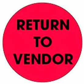 Decker Tape Products DL3557 2" Dia. Round Paper Labels w/ "Return To Vendor" Print, Fluorescent Red & Black, Roll of 500 image.