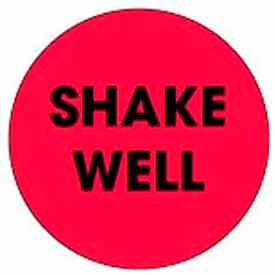 Decker Tape Products DL3560 2" Dia. Round Paper Labels w/ "Shake Well" Print, Fluorescent Red & Black, Roll of 500 image.