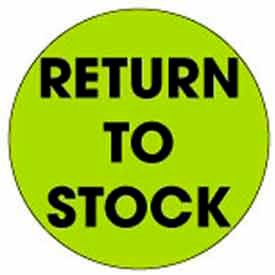 Decker Tape Products DL3574 2" Dia. Round Paper Labels w/ "Return To Stock" Print, Fluorescent Green & Black, Roll of 500 image.
