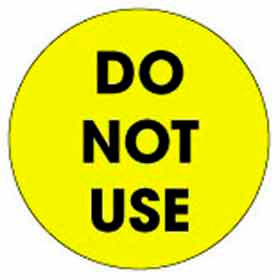 Decker Tape Products DL3577 2" Dia. Round Paper Labels w/ "Do Not Use" Print, Bright Yellow & Black, Roll of 500 image.
