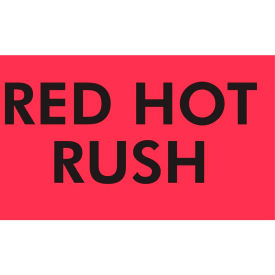 Decker Tape Products DL3631 Paper Labels w/ "Red Hot Rush" Print, 3"L x 2"W, Fluorescent Red & Black, Roll of 500 image.
