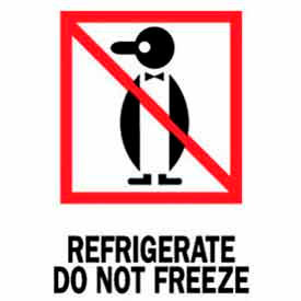 Decker Tape Products DL4000 Paper Labels w/ "Refrigerate Do Not Freeze" Print, 4"L x 3"W, White/Red/Black, Roll of 500 image.